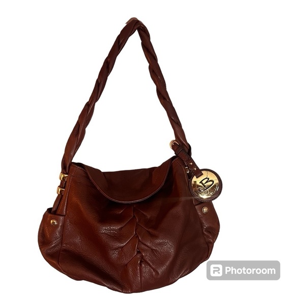 B. MAKOWSKY Brown LEATHER SATCHEL HANDBAG WITH Twisted STRAP SHOULDER PURSE - Picture 1 of 16